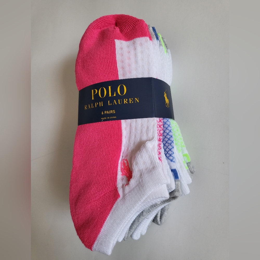 Polo ralph Lauren 6 pack no show socks colorblock 6pk sport socks pink